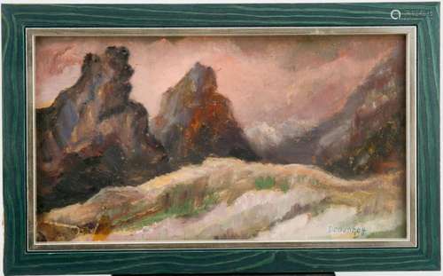 Heinz Dodenhoff. Mountains in the sunset. Painting