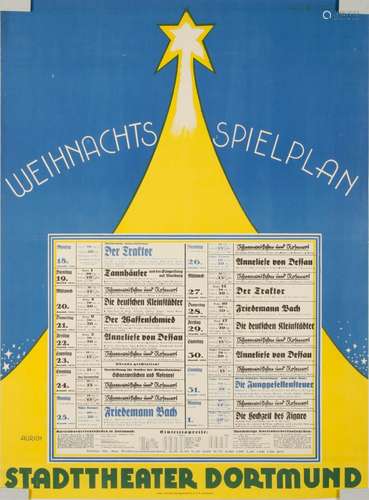 Poster / Placard - Weihnachtsspielplan 1933. Plakat von Max Aurich