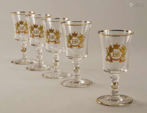 Great Britain. 5 sherry glasses on the occasion of the coronation of Queen Elizabeth II