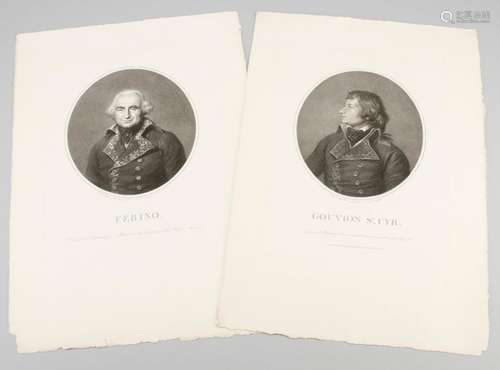 France. Generals St.Cyr and Ferino. 2 corresponding portraits of the French military, around 1800.