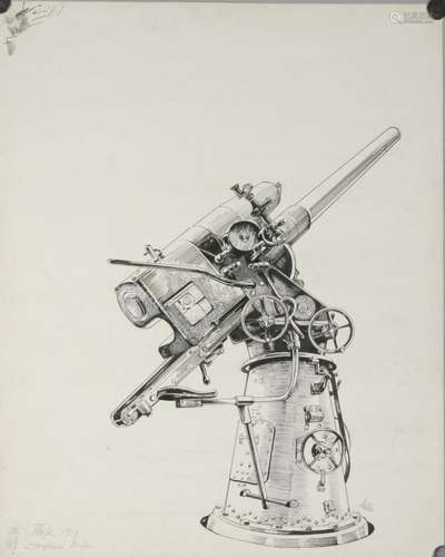 Flak 1914. Zeughaus Berlin. Ink drawing by Willy Müller-Gera