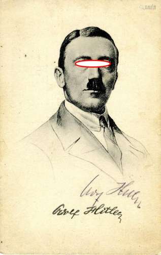 Auotgraph - Adolf Hitler. Handwritten signature on portrait postcard