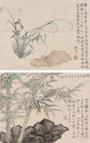 罗聘（1733～1799） 花卉双挖 镜片 设色纸本