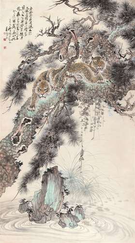 蔡鹤汀（1910～1976） 松豹图 立轴 设色纸本