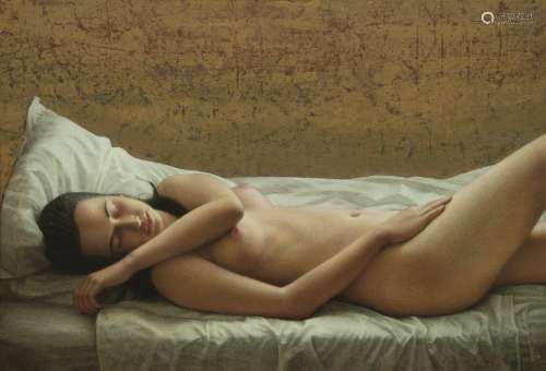 李晓刚（b.1958） 躺着的女人体 布面油画
