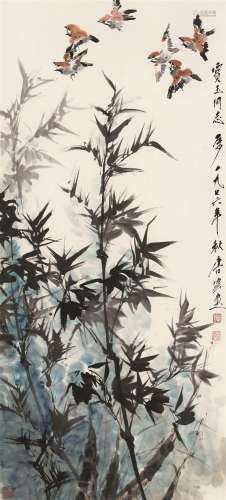 唐云（1910～1993） 翠竹小鸟 立轴 设色纸本