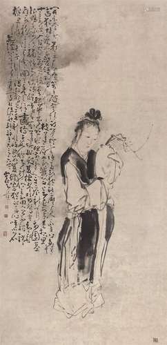 黄慎（1687～1770） 仙女执梅图 立轴 水墨纸本