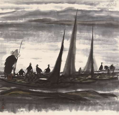 林风眠（1900～1991） 渔舟 镜心 设色纸本