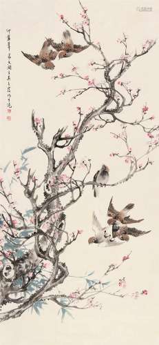 吴青霞（1910～2008） 梅雀图 立轴 设色纸本