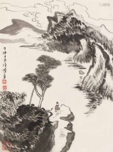 陆俨少（1909～1993） 临流独坐 镜心 水墨纸本