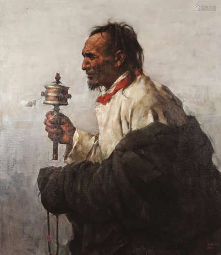 张利（b.1958） 摇经纶的信徒 布面油画