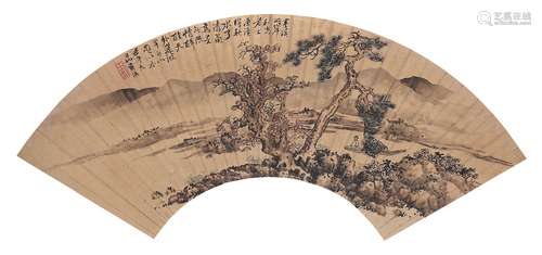 蓝瑛（1585～1664） 醉卧图 扇面 设色泥金笺