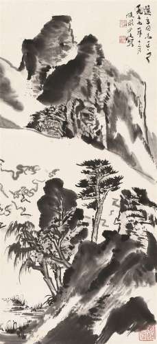 陆俨少（1909～1993） 水墨山水 立轴 水墨纸本