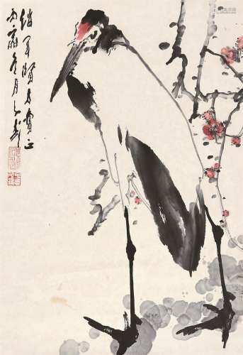 王子武（b.1936） 梅花仙鹤 立轴 设色纸本