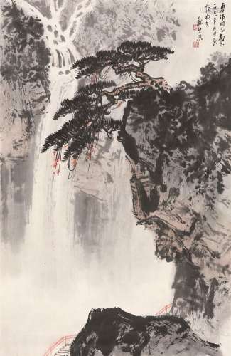 魏紫熙（1915～2002） 松瀑图 镜心 设色纸本