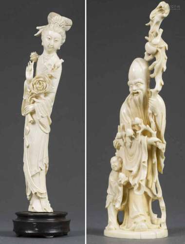 [X] SUJET EN IVOIRE SCULPTE A L'EFFIGIE DE L'IMMORTELLE TAOISTE HE XIANGU