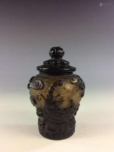 Vintage Chinese cased Peking glass lidded jar with