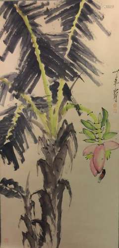 Chinese hand painted hanging scroll.