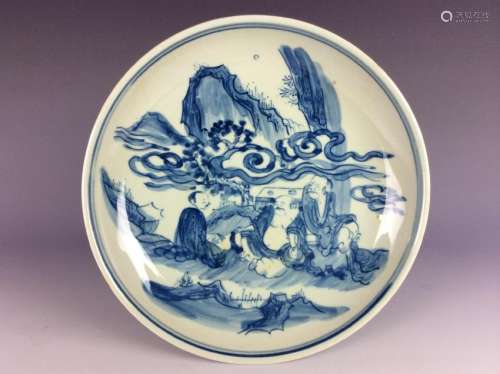 Chinese blue and white porcelain plate with figures and