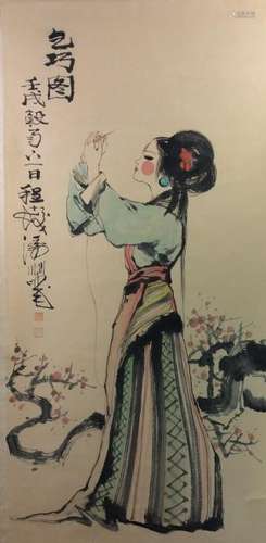 Chinese hand painted hanging scroll.