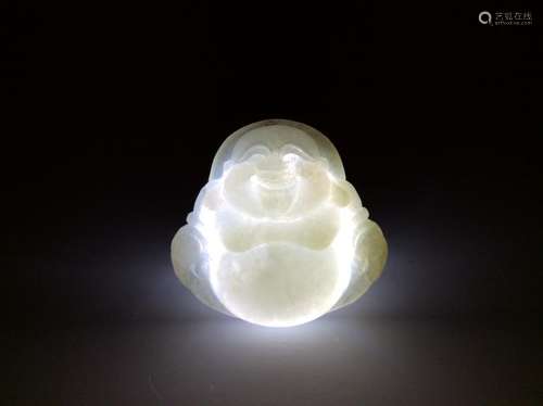 Chinese jadeite carved pendant in shape of Maitreya.