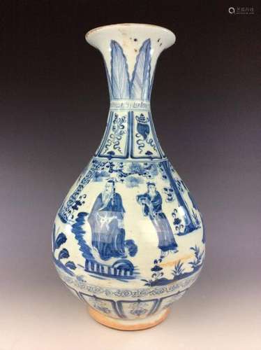 Vintage Fine Chinese porcelain blue & white glazed vase