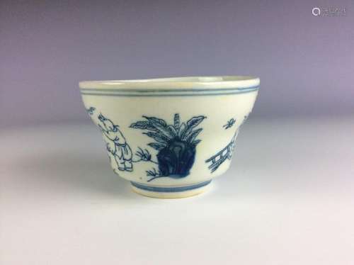 Rare Chinese porcelain bowl, blue & white glazed,
