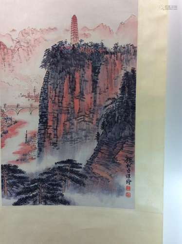 Chinese hand painted hanging scroll.