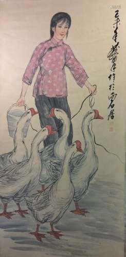 Chinese hand painted hanging scroll.