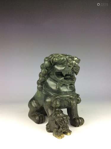 Fine Chinese nephrite, Hetian green jade,  carved lions