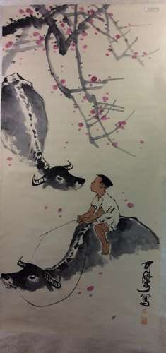 Chinese hand painted hanging scroll.