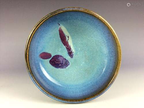 Chinese sky blue glaze porcelain bowl  with purple