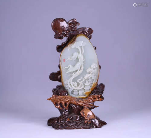 A OLD HETIAN JADE CARVED FAIRY PATTERN ORNAMENT