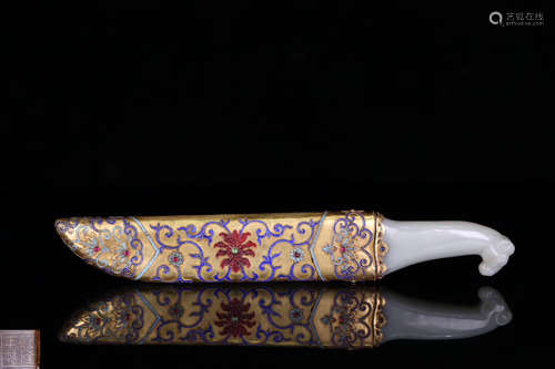 A HETIAN JADE HANDLE SILVER DAGGER