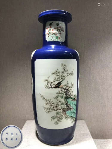 A DAQING KANGXI NIANZHI MARK BLUE GLAZED HAMMER VASE