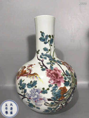 A YONGZHENG MARK FAMILLE-ROSE PHOENIX VASE