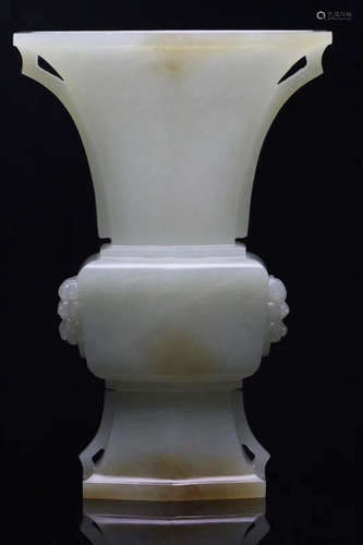 HETIAN JADE FINE DECORATED GU VASE