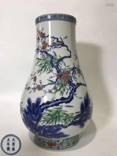 A YONGZHENG MARK PLUM DOUCAI VASE