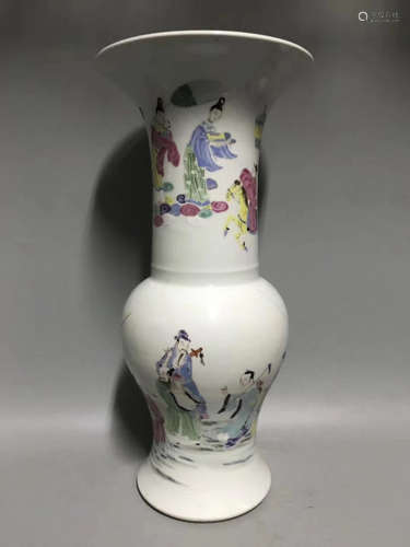 A FAMILLE-ROSE MAN SUBJECT GU-TYPE VASE