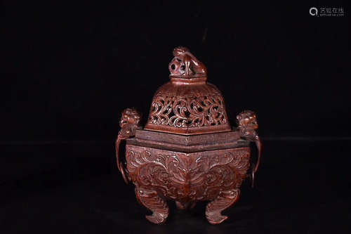 17-19TH CENTURY, A DOUBLE-EAR OLD BAMBOO CENSER, QING DYNASTY