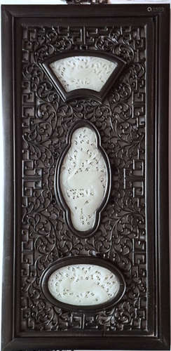 A PAIR OF ROSEWOOD INCLAID WITH HETIAN JADE HANGING SCREENS