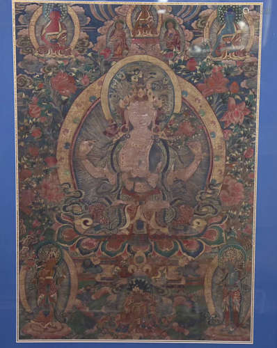 17-19TH CENTURY, A TIBETAN GUANYIN DESIGN THANGKA, QING DYNASTY