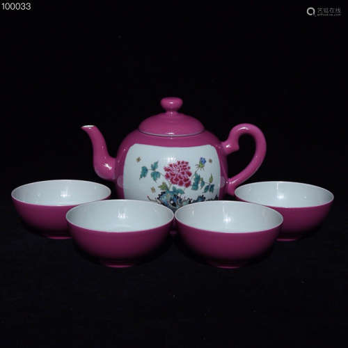 A SET OF BUTTERFLY DESIGN RED TEA SETS