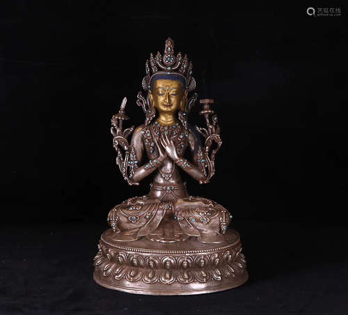 17-19TH CENTURY, A TIBETAN SILVER BUDDHA DESIGN FIGURE ,QING DYNASTY