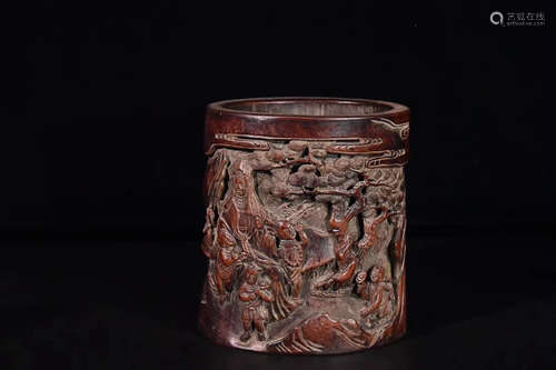 17-19TH CENTURY, AN OLD BAMBOO BRUSH POT, QING DYNASTY