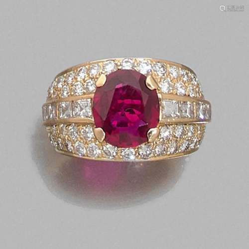 BAGUE JONC RUBIS ET DIAMANTS A 2,46 carats ruby, diamond and gold ring.