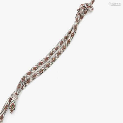 ANNÉES 1860 RARE CEINTURE SERPENT ÉMAIL An enamelled and diamond snake belt, circa 1860.