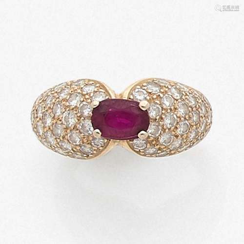 TRAVAIL FRANÇAIS BAGUE JONC RUBIS A ruby, diamond and gold ring.