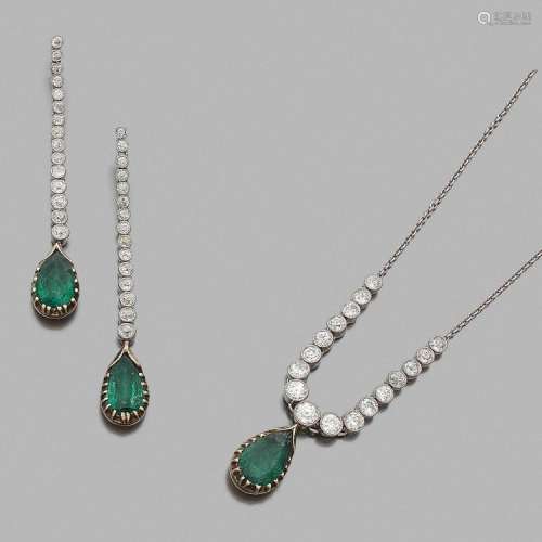 ANNÉES 1950 PARURE éMERAUDEs An emerald, diamond, platinum and gold set, circa 1950.