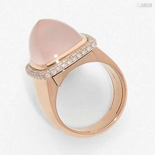 FRED BAGUE COLLECTION “PAIN DE SUCRE” A pink quartz, diamond and gold ring by FRED.